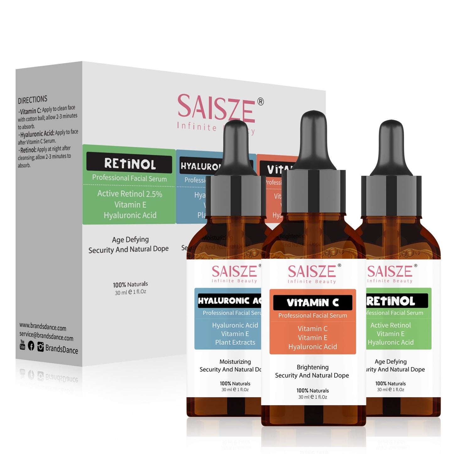 SAISZE Face Serum Set, 3 Pcs Anti-Aging Vitamin C Serum & Hyalurionic