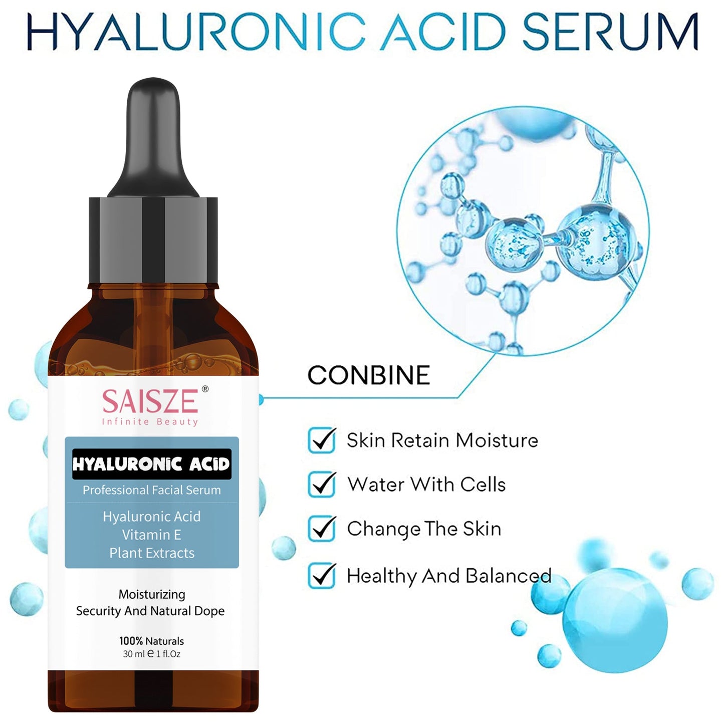SAISZE Face Serum Set, 3 Pcs Anti-Aging Vitamin C Serum & Hyalurionic