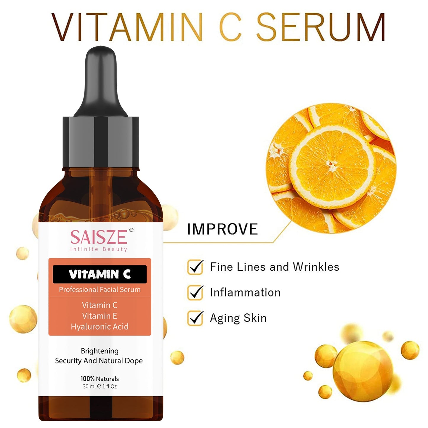 SAISZE Face Serum Set, 3 Pcs Anti-Aging Vitamin C Serum & Hyalurionic