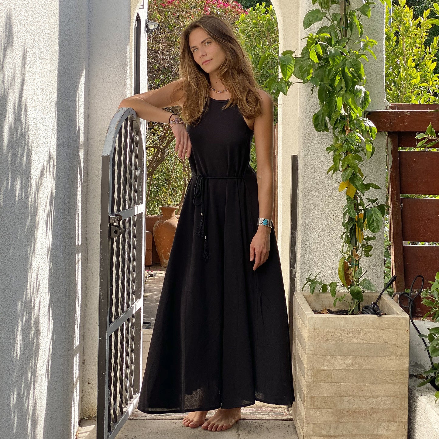Robe Longue Noire CALLIE – 100% Coton, Style Bohème Chic | MODALUNA