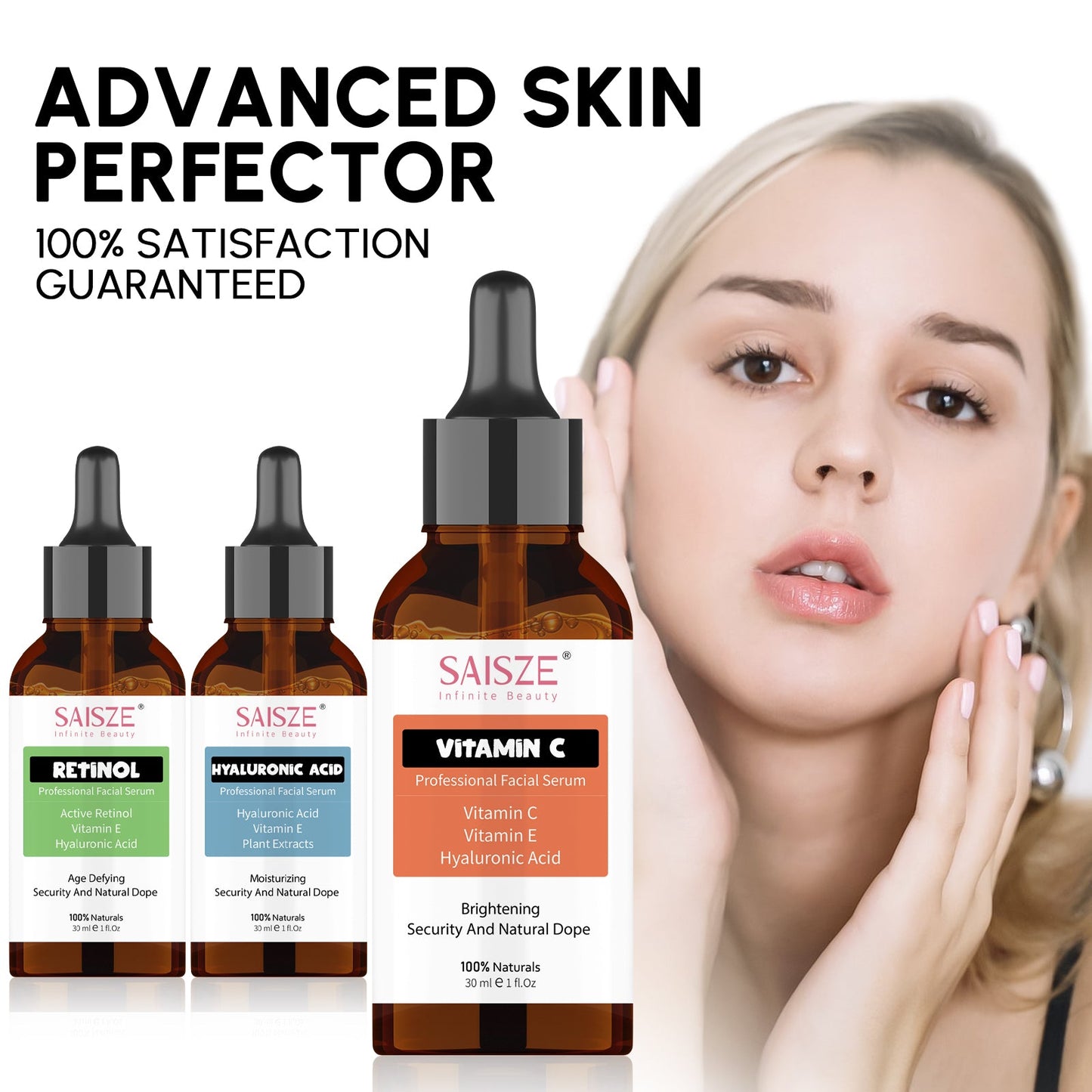 SAISZE Face Serum Set, 3 Pcs Anti-Aging Vitamin C Serum & Hyalurionic