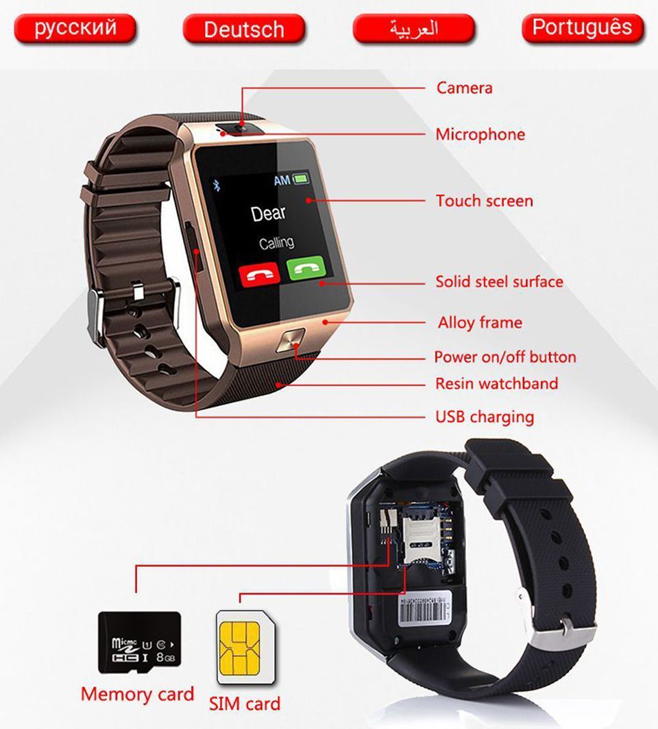 Bluetooth android smart watch with Camera